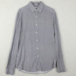 Reiss Shirt Mens Medium White Black Geometric Long Sleeve Slim Fit Viscose